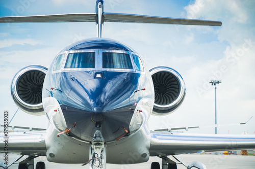 Private business jet parking at parking stand 