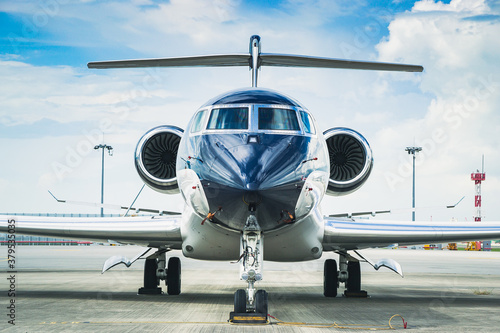 Private business jet parking at parking stand 