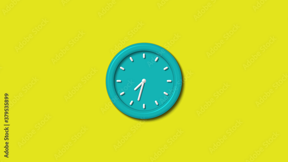 Cyan color 3d wall clock isolated on yellow background Cyan color 3d wall clock isolated on yellow background