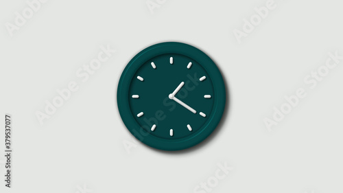 Amazing cyan dark 3d wall clock isolated on white background