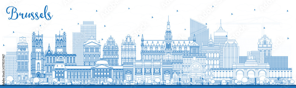 Obraz premium Outline Brussels Belgium City Skyline with Blue Buildings.