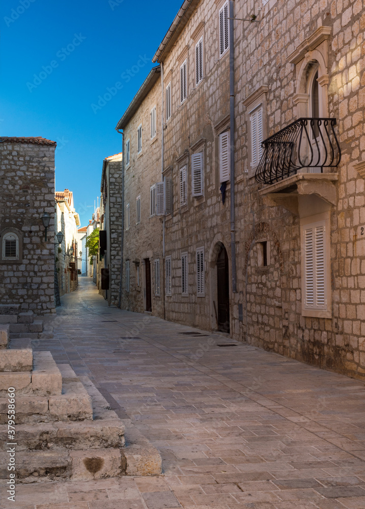 Narrow street at the old town of Rab Croatia