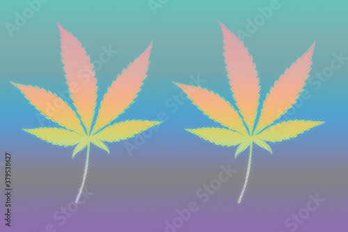 An abstract iridescent cannabis leaf background image.