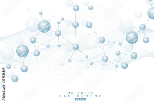 Structure molecule and communication. Dna, atom, neurons. Scientific concept for your design. Connected lines with dots. Medical, technology, chemistry, science background. Vector illustration.
