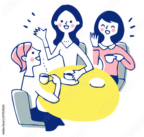 カフェでおしゃべりをする3人の女性