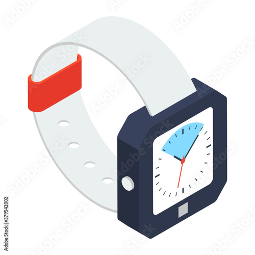 
A portable timepiece, wristwatch icon in isometric design
