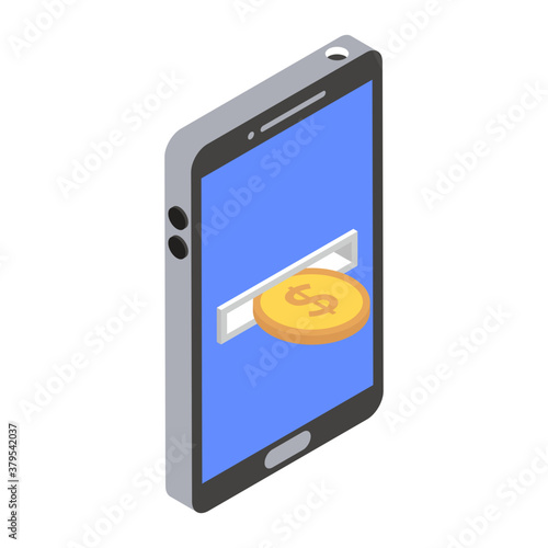 
Dollar coin with smartphone, mobile banking concept icon
