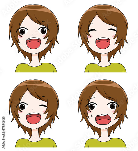 女性の笑顔と焦っている表情のセット