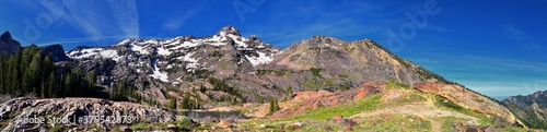Lake Blanche Hiking Trail panorama views. Wasatch Front Rocky Mountains, Twin Peaks Wilderness, Wasatch National Forest in Big Cottonwood Canyon in Salt Lake County Utah. United States.
