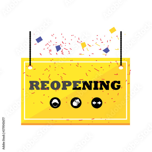 reopening in banner detailed style icon vector design