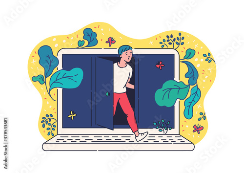 Breaking gadget and internet addiction sketch vector illustration isolated.