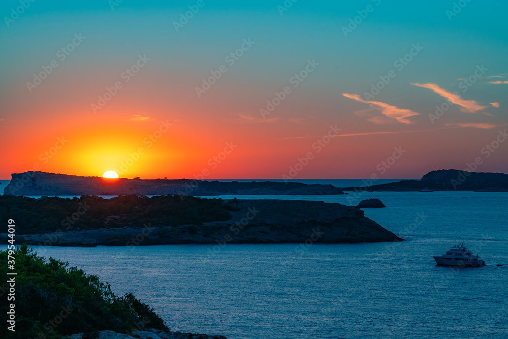 Sunset in Sa Conillera, Ibiza island.
