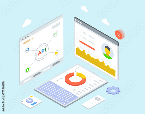 
Api interface in modern isometric design, business graph 
