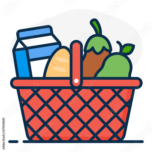 
Grocery bucket vector style, basket having eatables 
