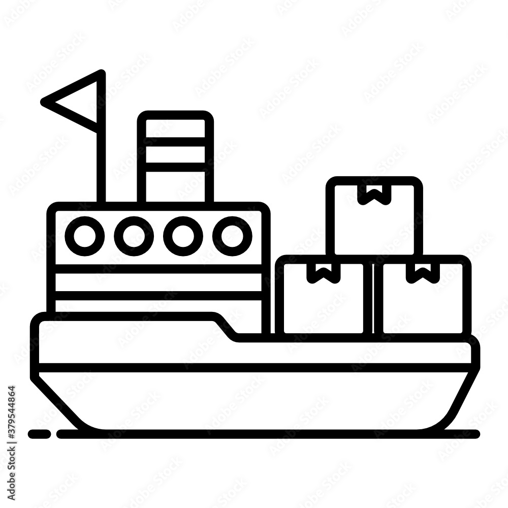 Cardboards on ship, icon of cargo ship in trendy flat style
Cardboards on ship, icon of cargo ship in trendy flat style