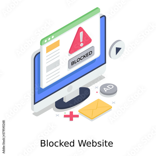 
Isometric illustration of blocked website in editable style 
