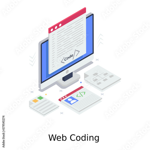
Illustration of web coding in isometric style 

