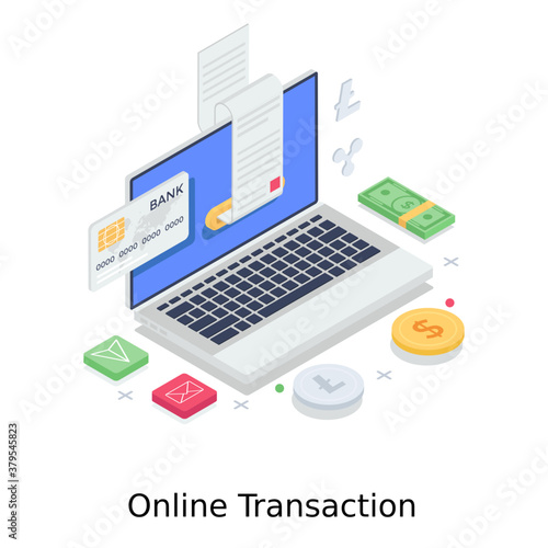 
Online transaction illustration in isometric style best for mobile banking and banking apps 
