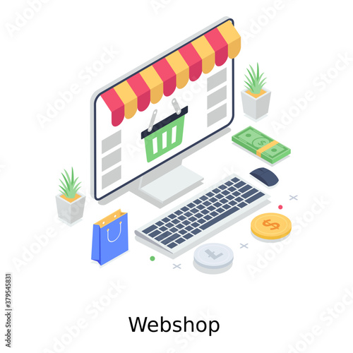 
Design of online shopping, ecommerce isometric vector, webshop illustration 
