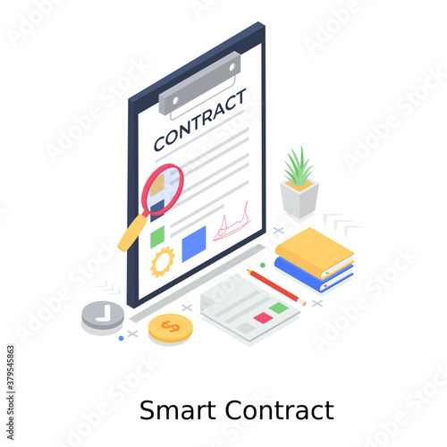 
Smart contract vector in trendy isometric style 

