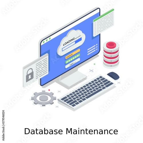 
Isometric illustration of database maintenance, editable vector  
