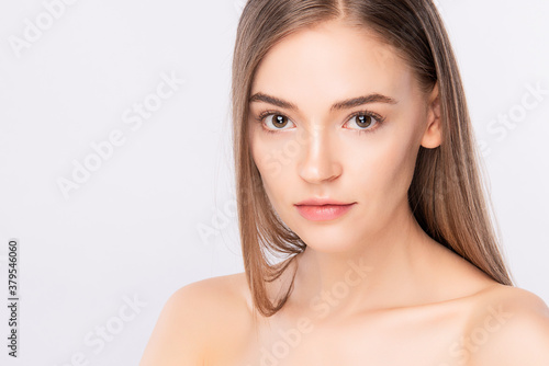 Beautiful Young Woman With Clean Fresh Skin on white background, Face care, Facial treatment. Cosmetology, beauty and spa. women portrait.
