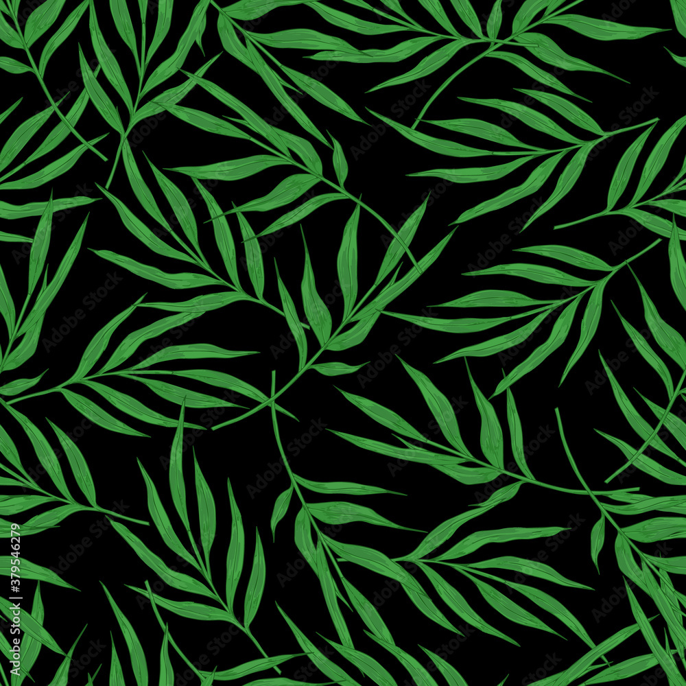 Seamless green bamboo leaves pattern. Natural simple background on white. Hand drawn leaves vector pattern. Seamless green bamboo leaves pattern. Natural simple background on white. Hand drawn leaves vector pattern.