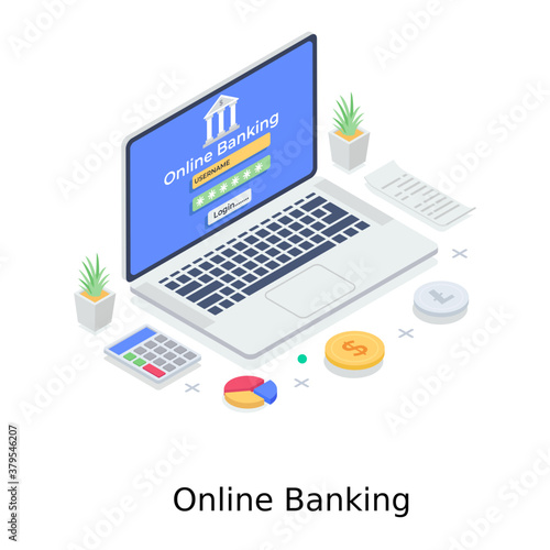 
Online banking illustration design, isometric vector having editable quality 
