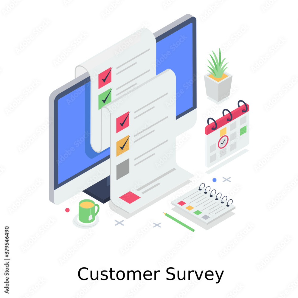 
Report inside computer showing the symbol of customer survey 
