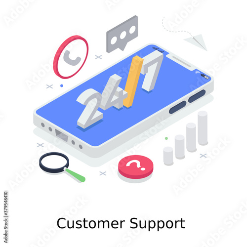 
Customer support illustration design, isometric vector of telephone service
