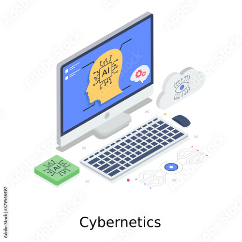 
Network nodes inside human head depicting cybernetics 
