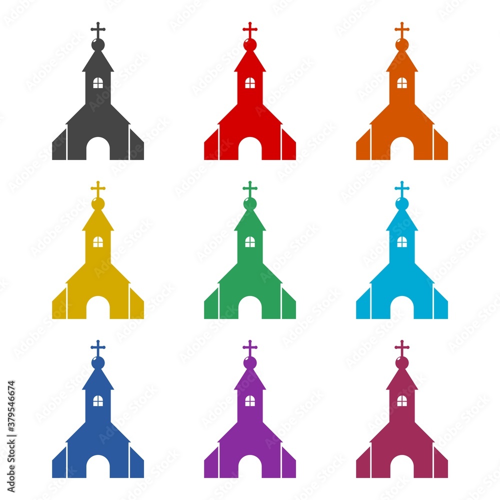 Simple Christian church icon, color set Simple Christian church icon, color set