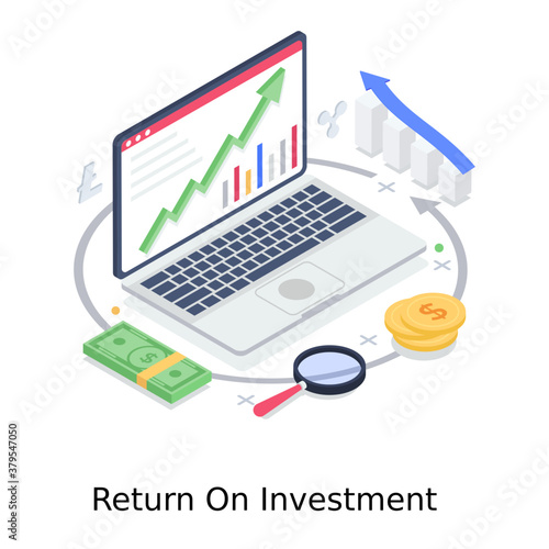 
Return on investment illustration in editable isometric style 
