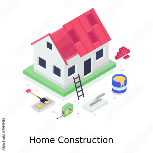 
A design of home construction in isometric style 
