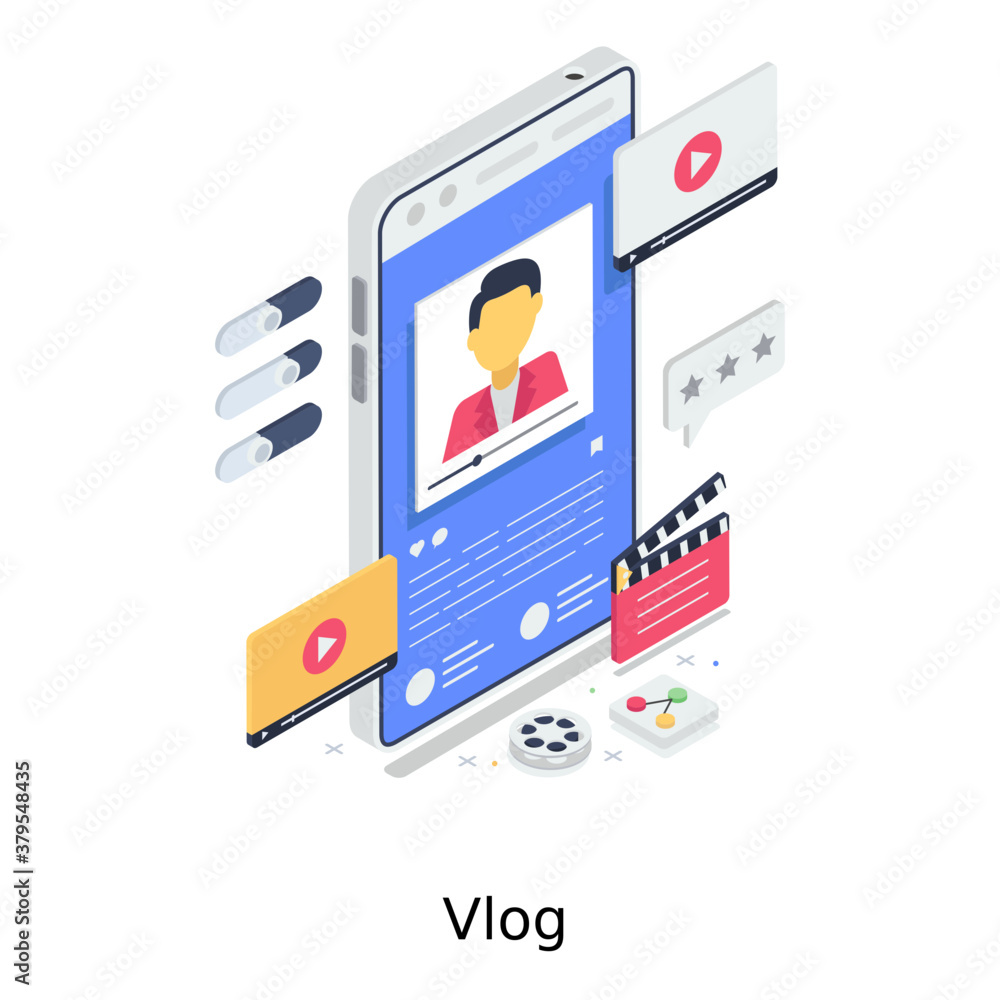 Isometric illustration of video content in editable style best for bloggers and vloggers, vlog
Isometric illustration of video content in editable style best for bloggers and vloggers, vlog