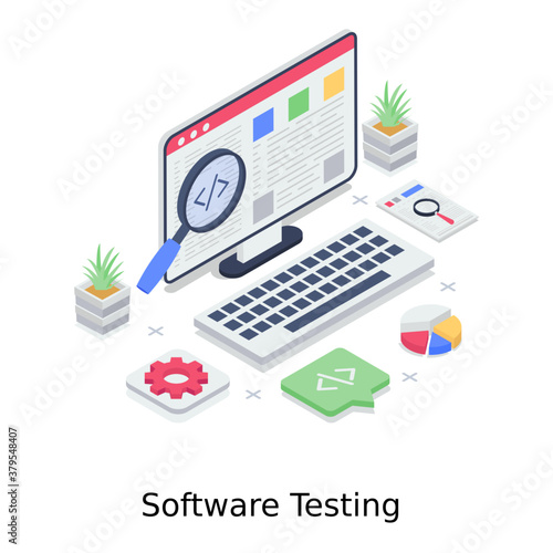 
Software testing, isometric vector online platform 

