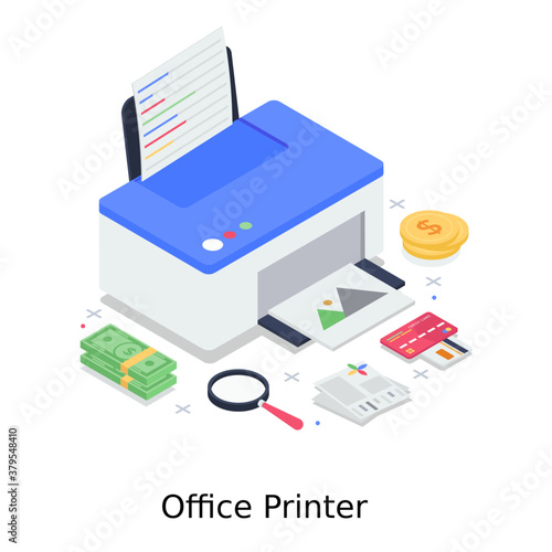 
An office printer design, isometric vector 

