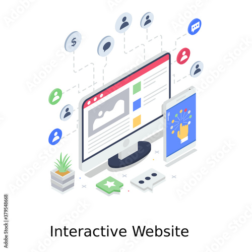 
A design of interactive website in trendy isometric style 

