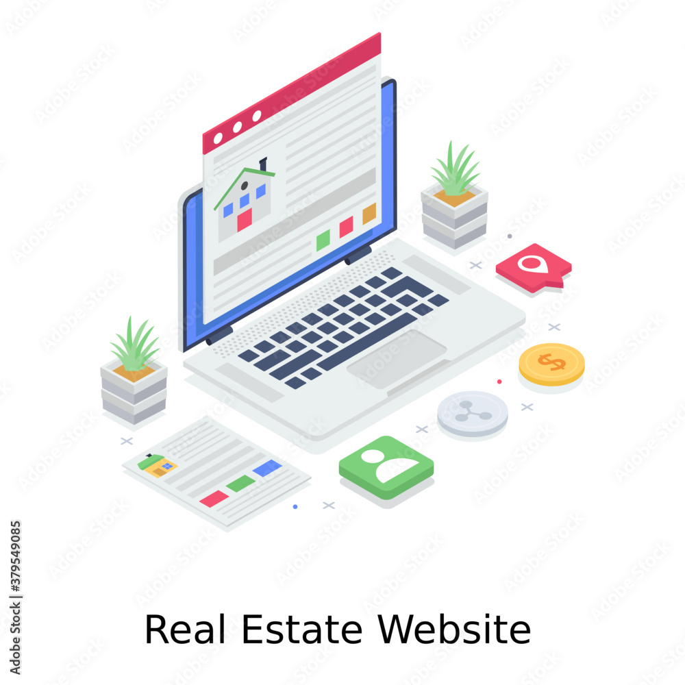
Real estate website concept design, isometric style 

