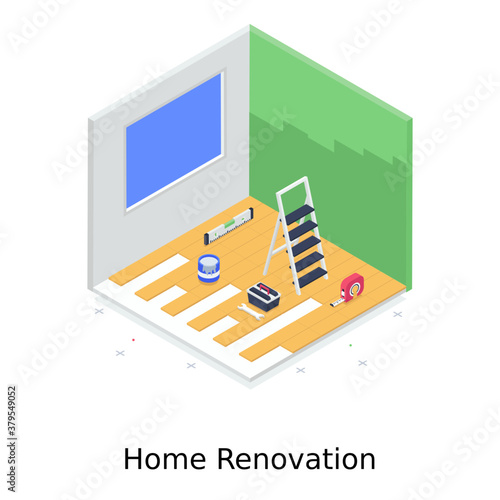 
A design of home construction in isometric style, home renovation 
