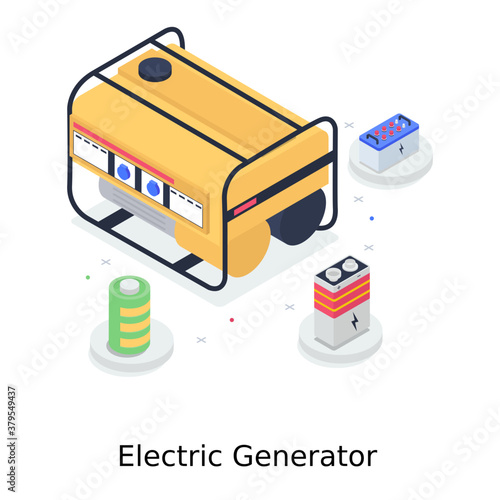 
illustration of electric generator in isometric style 
