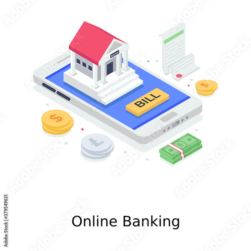 
Online banking illustration in isometric editable style 

