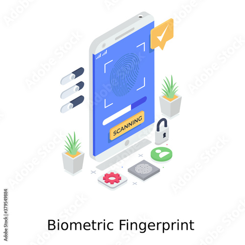 
Electronic fingerprinting, biometric fingerprint flat illustration 
