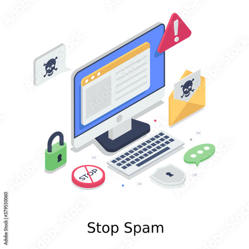 
Isometric design of email virus illustration, stop spam 
