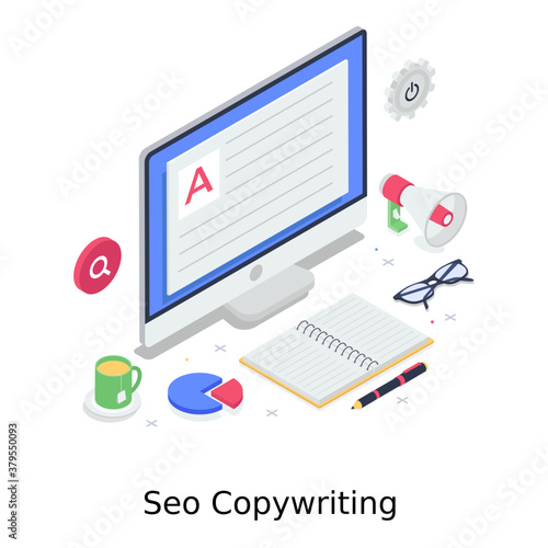 
Design of seo copywriting, editable illustration of content writing 
