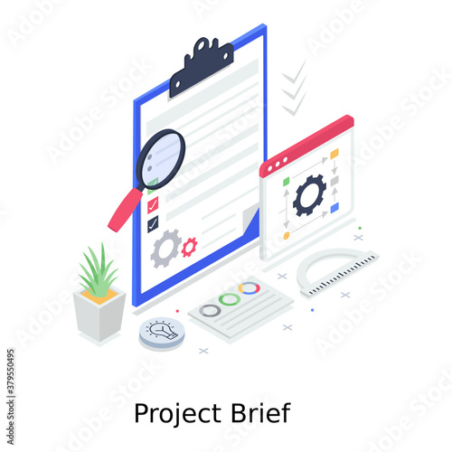
Project brief vector in isometric style, file review concept 
