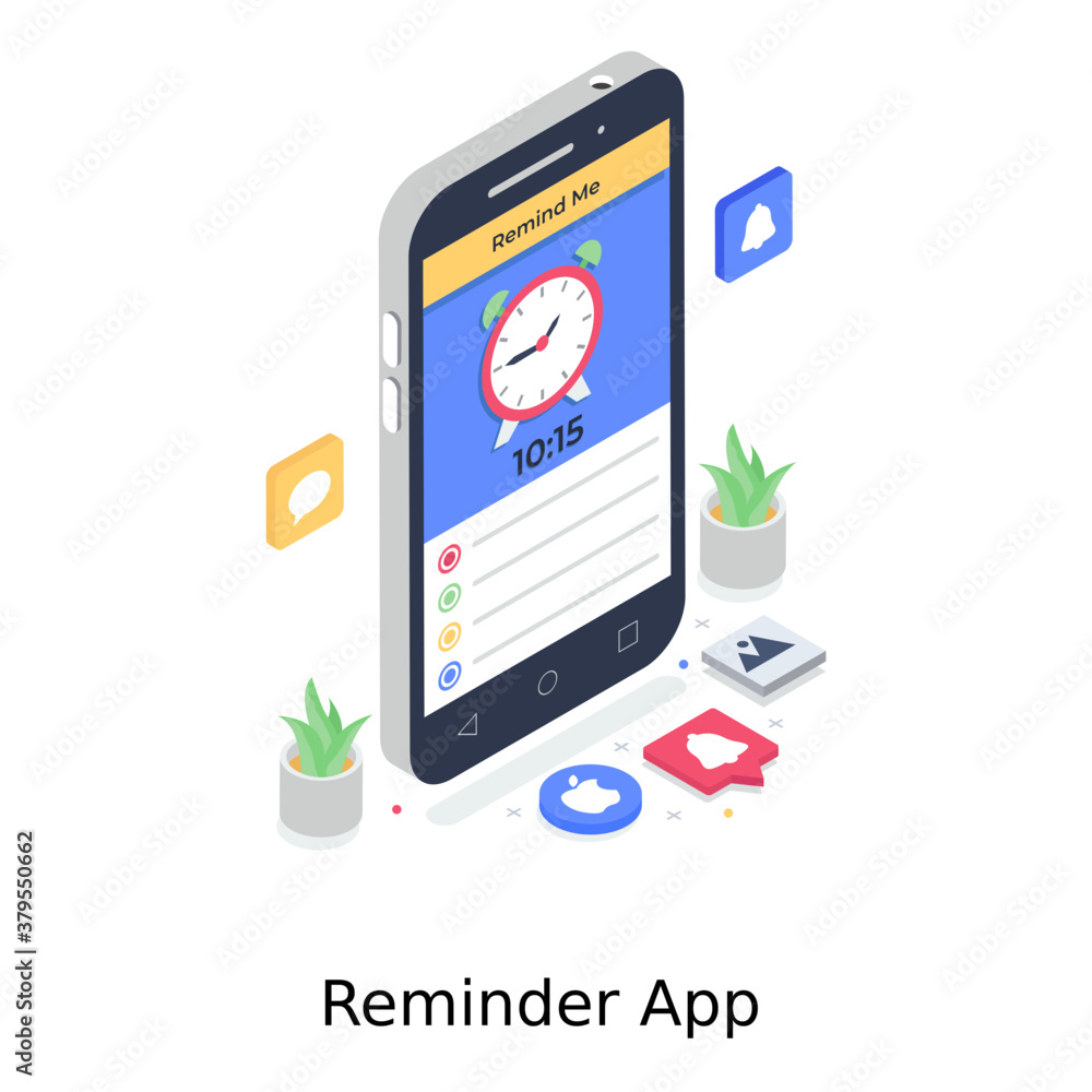 A reminder app vector, mobile app in isometric style
A reminder app vector, mobile app in isometric style