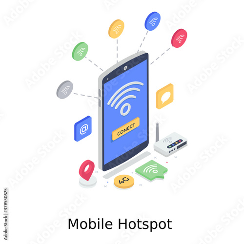 
Mobile hotspot, isometric vector of mobile internet 
