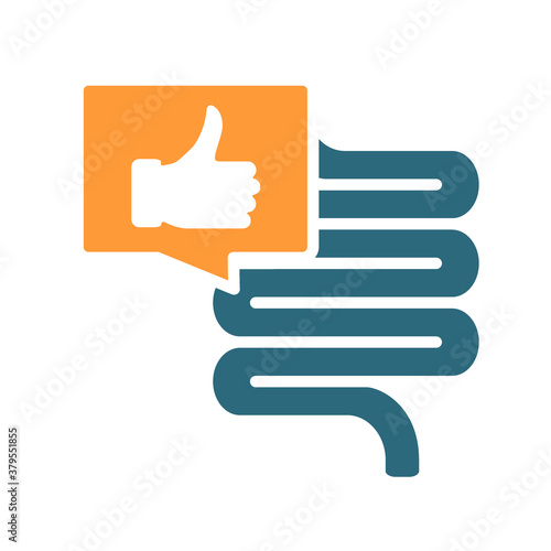 Intestine with thumb up gesture colored icon. Healthy internal organ, digestive tract symbol