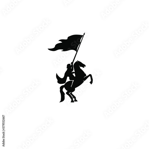A war knight soldier dressed in armor goes to war with his horse logo icon design flat vector template illustration silhouette white background